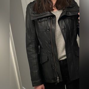 Danier black leather motorcycle biker jacket